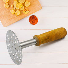 High Grade Stainless Steel Potato Masher Paubhaji / Pav Bhaji Masher with Wooden handle (1 Pc) - asurekart.com