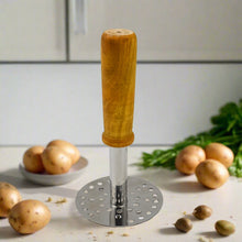 High Grade Stainless Steel Potato Masher Paubhaji / Pav Bhaji Masher with Wooden handle (1 Pc) - asurekart.com