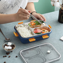 3 Compartment Transparent Stainless Steel Lunch Box with a Spoon and a Pair of Chopsticks (1 Set) - asurekart.com