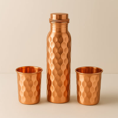 Copper Water Bottle 2 Glasses with Gift Box (3 Pcs Set) - asurekart.com