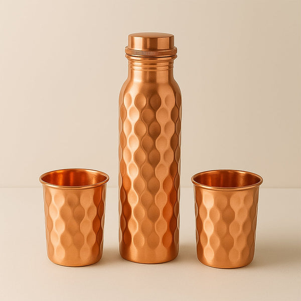 Copper Water Bottle 2 Glasses with Gift Box (3 Pcs Set) - asurekart.com
