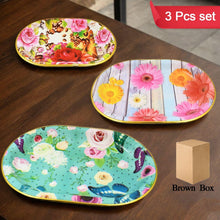 Plastic Flower Printed Design Serving Tray (3 Pcs Set / Mix Color) - asurekart.com
