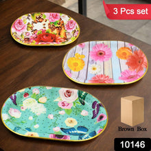 Plastic Flower Printed Design Serving Tray (3 Pcs Set / Mix Color) - asurekart.com
