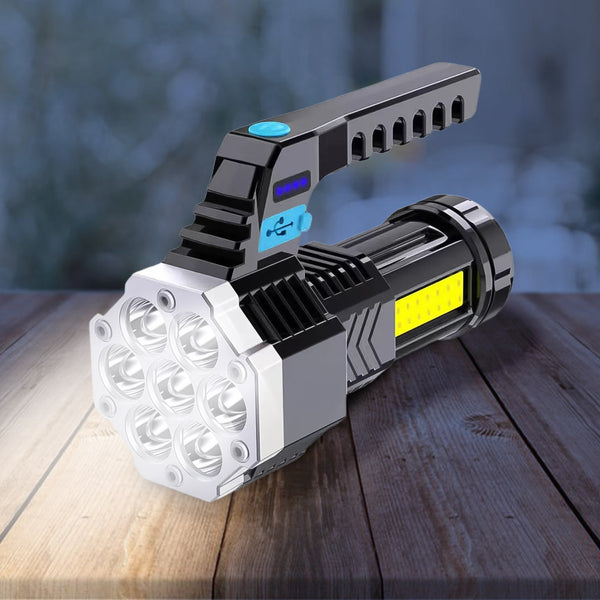 Portable Flashlight / Torch COB 7LED Hand Light USB Rechargeable Light with Side Light (1 Pc) - asurekart.com
