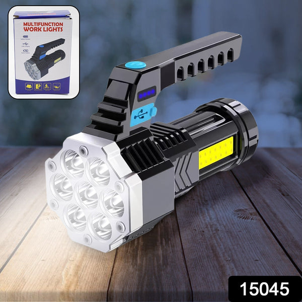 Portable Flashlight / Torch COB 7LED Hand Light USB Rechargeable Light with Side Light (1 Pc) - asurekart.com