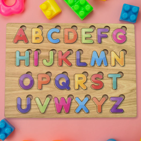 Wooden Puzzle Board ABC Letters Shapes Educational Learning Toys (1 Set) - asurekart.com